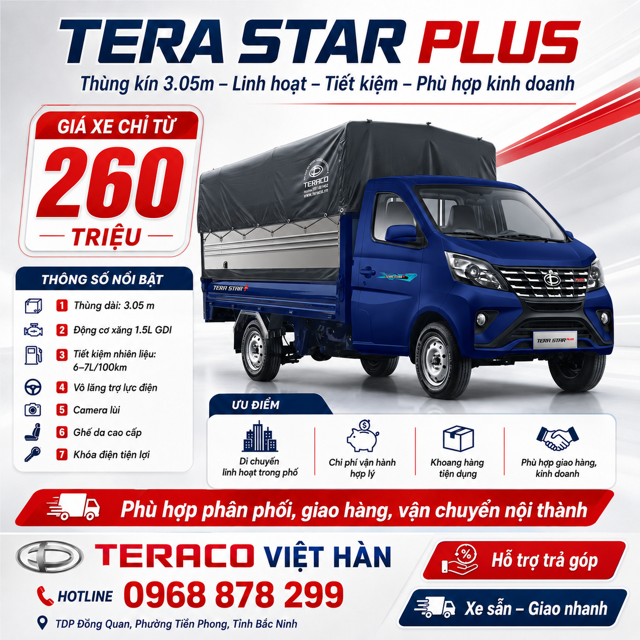 Xe Tera Star Plus – Giải Pháp Vận Chuyển Hàng Hóa Hiệu Quả Tại Bắc Giang, Bắc Ninh